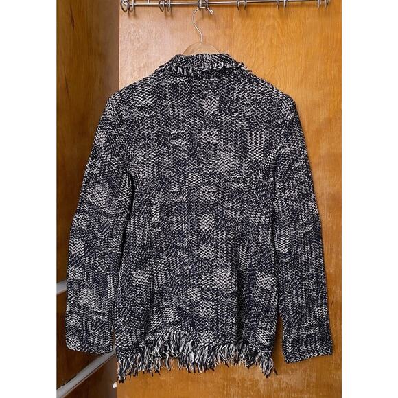 M. M. Lafleur Porter Jacket Interweave Black And White Tweed Fringe Sz L Japan - Picture 6 of 8
